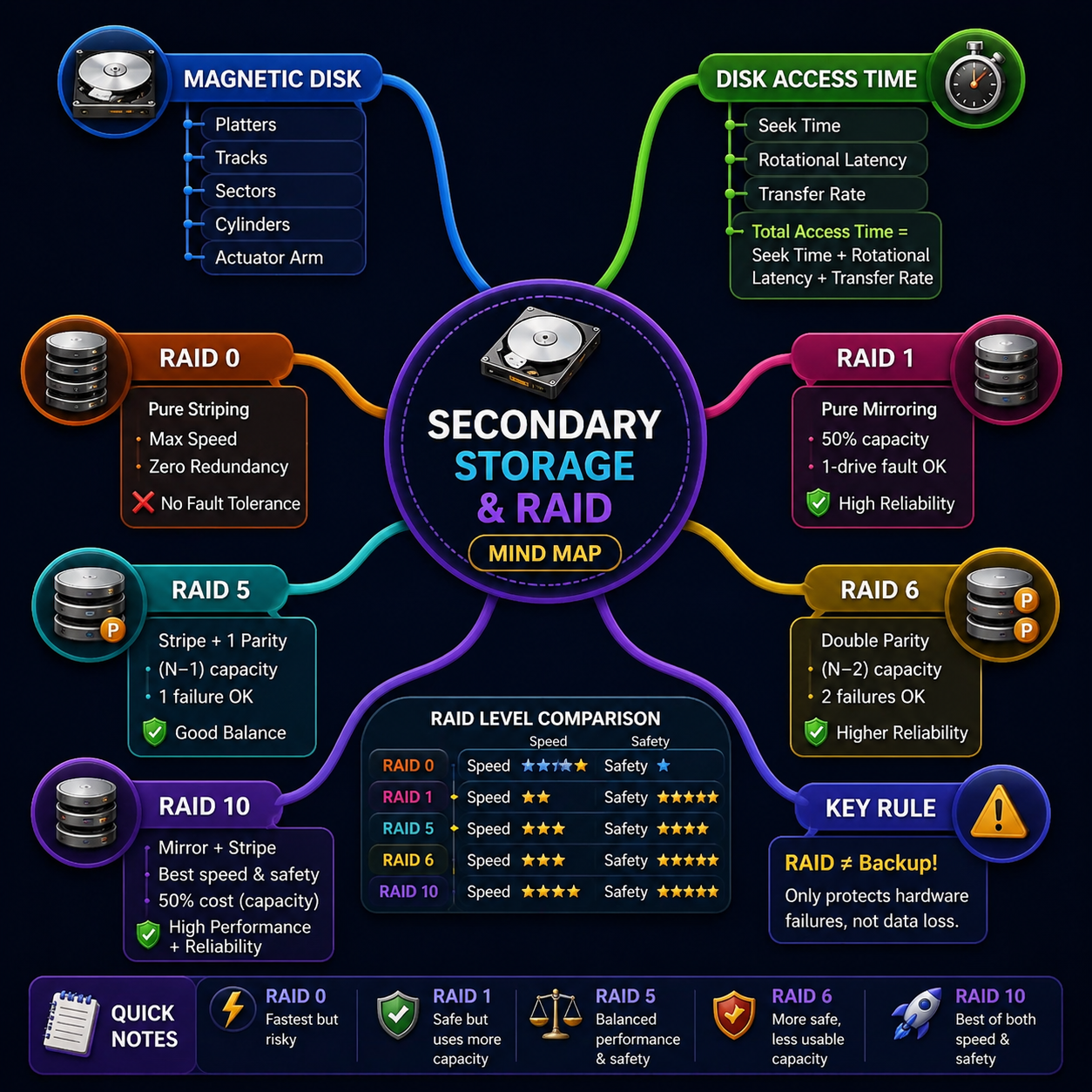 Secondary Storage & RAID Mind Map